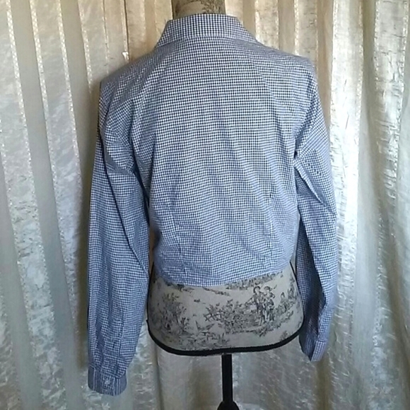 Express Gingham Tie Crop Button Down Shirt Top - Picture 2 of 3